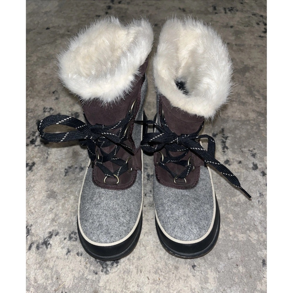 Sorel Womens  Grey Brown Lace Up Faux Fur Size 7 Ankle Snow Winter Boots